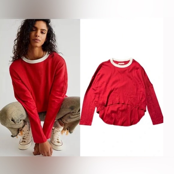 NWT Free People We The Free Jayson Ringer Tee Red Combo - Picture 2 of 7